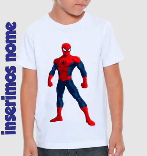 Camiseta Infantil Homem Aranha com Nome da Criança