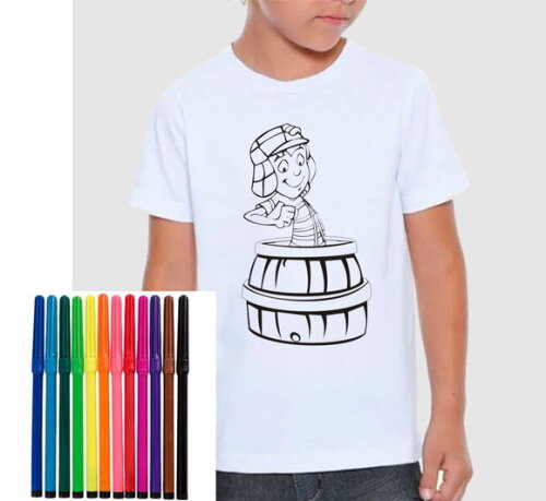Camiseta Infantil para Colorir Chaves