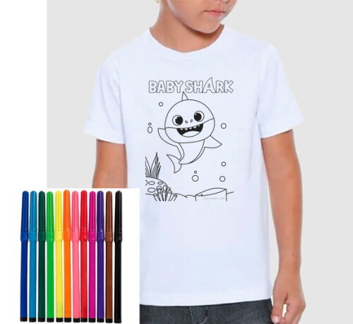 Camiseta Infantil para Colorir Baby Shark Promoção