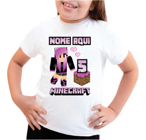 Camiseta Infantil para Meninas Minecraft com Nome e Idade