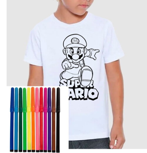 Camiseta Infantil Vamos Colorir Mario