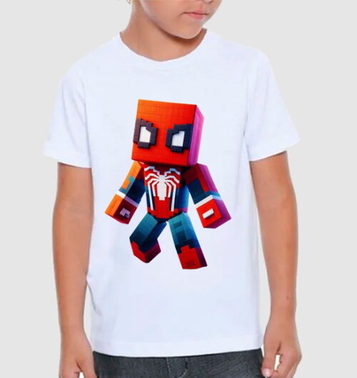 Camiseta Infantl para Meninos Minecraft Homem Aranha