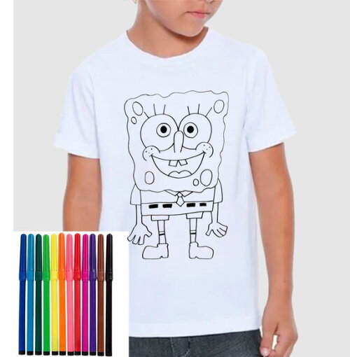 Camiseta para Colorir Bob Esponja Ja com Canetinhas