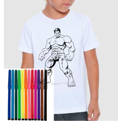 Camiseta para Colorir Hulk Acompanha Canetinha