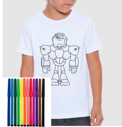 Camiseta para Colorir Jovens Titãs Ciborg