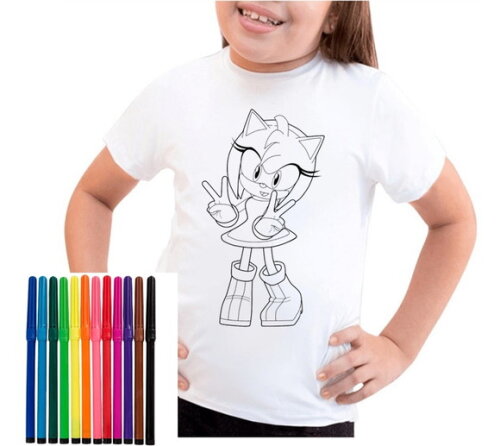 Camiseta para Colorir para Meninas Turma do Sonic