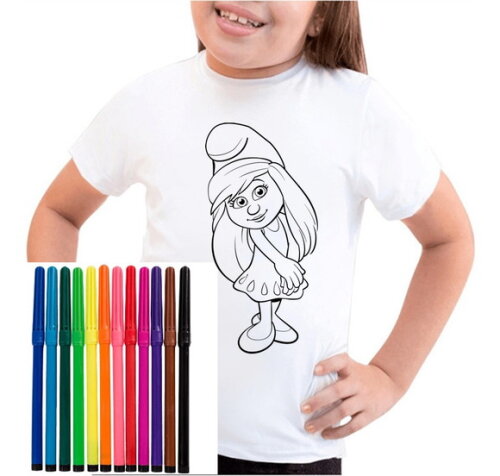 Camiseta para Colorir Smurfs