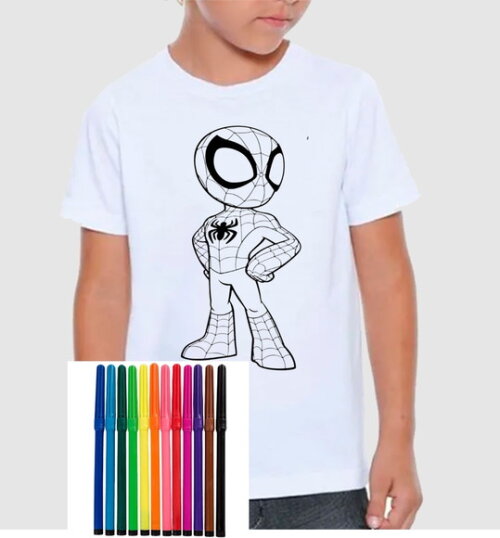 Camiseta Personalizada para Colorir Homem Aranha