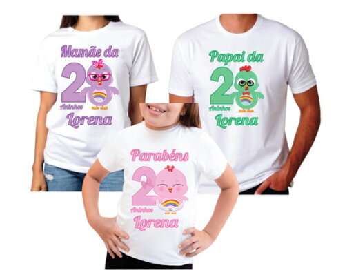 Camisetas Personalizada Galinha Baby Pai Mae e Filha