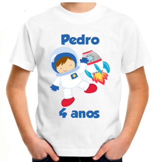 Kit 3 Camiseta Astronauta Infantil com Nome da Criança