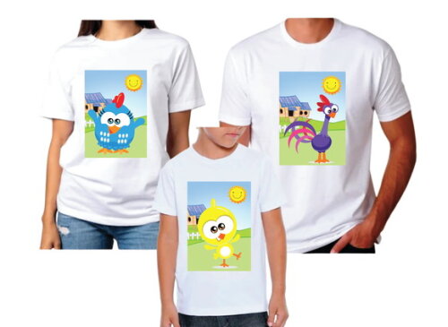 Kit 3 Camiseta Pai Mãe e Filho Galinha Pintadinha Mini