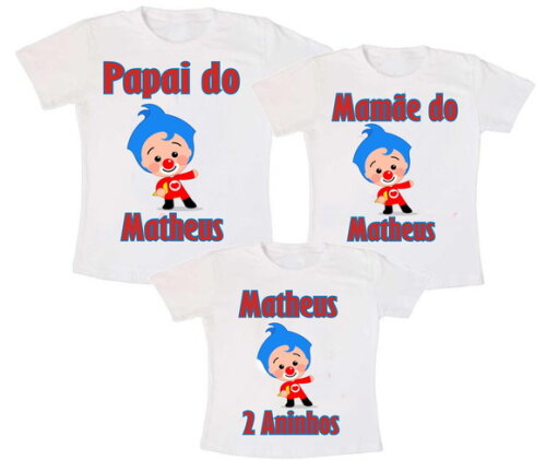 Kit 3 Camisetas Palhaço Plim Plim Aniversário