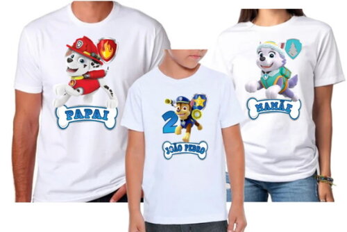 Kit Camiseta Pai Mae e Filho Patrulha Canina