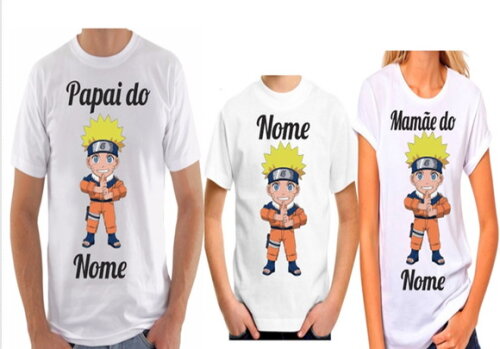 KIT CAMISETA PARA PAI MAE FILHO TEMA NARUTO