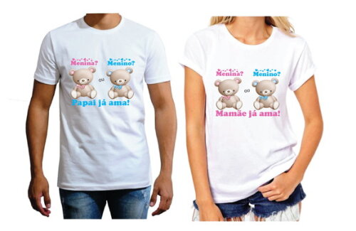 KIT CAMISETAS PARA GESTANTE CHÁ REVELAÇÃO PARA PAPAI E MAMÃE