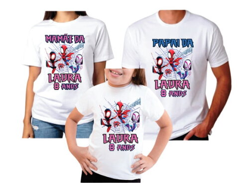 Kit Camisetas Personalizadas Pai Mãe e Filha Mulher Aranha