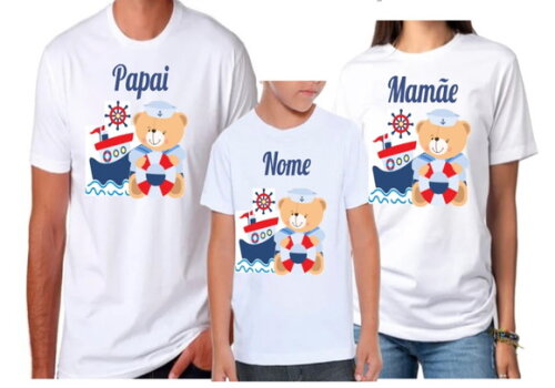 Kit de Camisetas para Familia Tema Ursinho Marinheiro