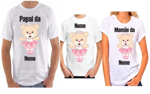kit para familia camiseta tema ursinha bailarina