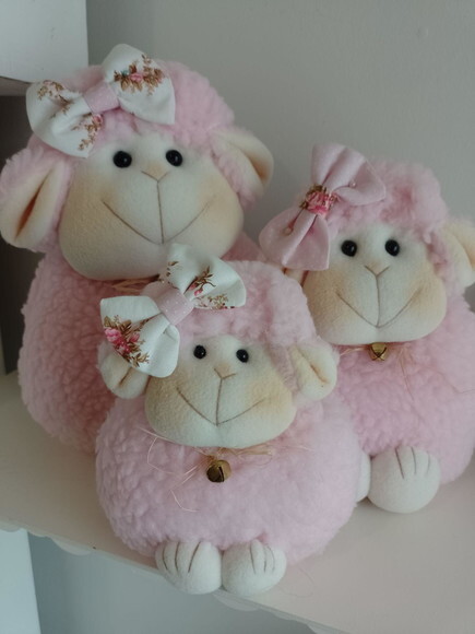 Trio Ovelhinha Pelúcia Rosa