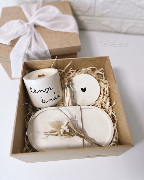 Kit Vela Aromática Bença com Bandeja Frase Bença Dinda