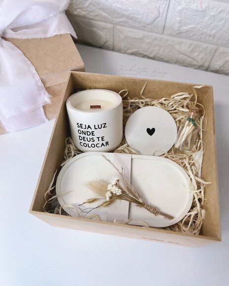 Kit Vela Aromática com Bandeja Frase Seja Luz