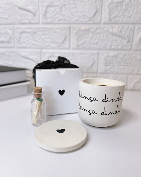 Vela Aromática no Pote Artesanal Frase Bença Dinda e Dindo