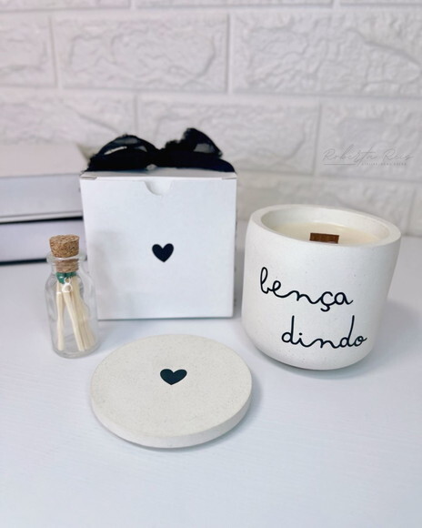 Vela Aromática no Pote Artesanal Frase Bença Dinda e Dindo