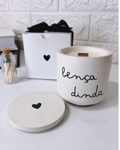 Vela Aromática no Pote Artesanal Frase Bença Dinda e Dindo