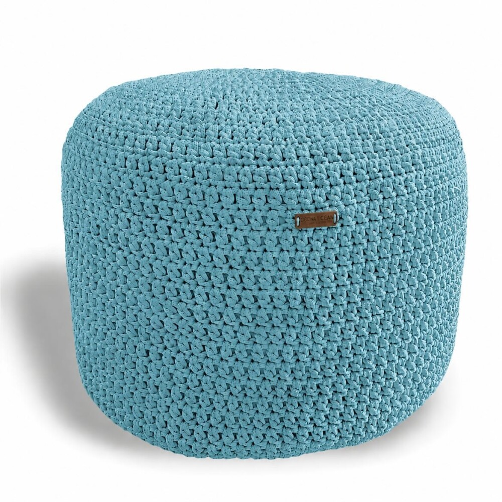 Puff Grace maleável croche -cor azul bebê - corda náutica- 40x