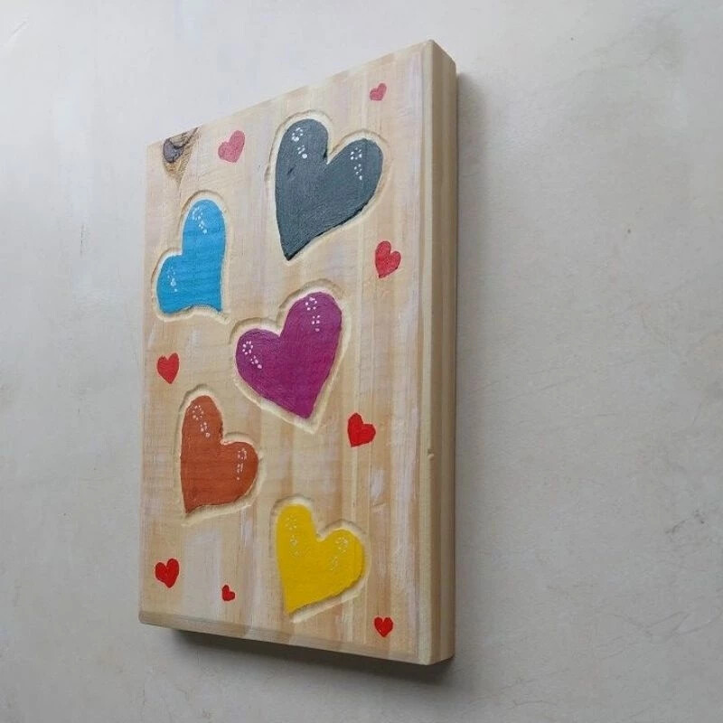 Quadro Artesanal em Madeira, Pintado a Mão, Decoração de Sala,
