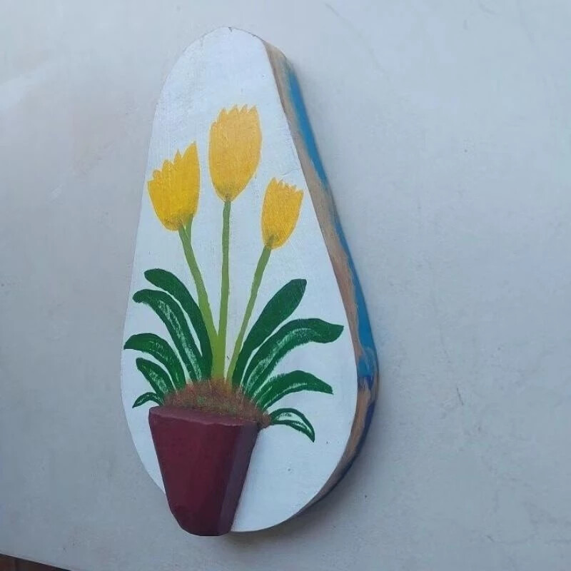Quadro Decorativo Artesanal, Pintado a Mão, Rústico, Flores