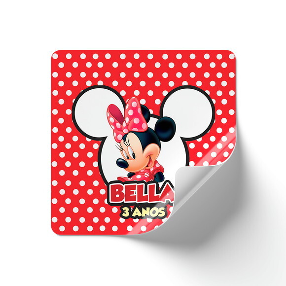 Adesivo Quadrado Minnie Mouse - 5x5cm