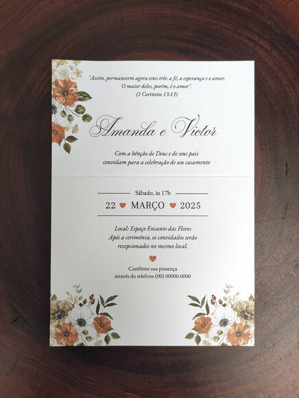 Convite de Casamento Floral Terracota com Lacre de Cera