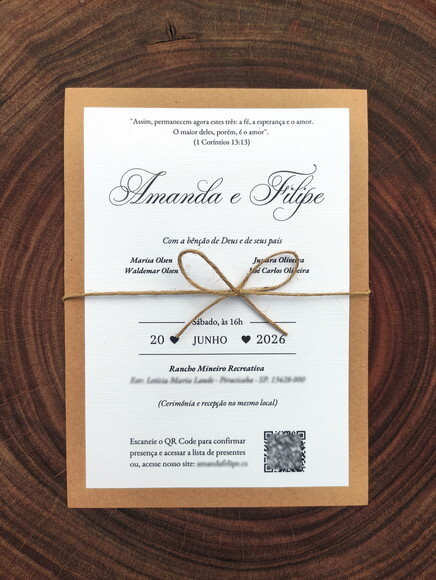 Convite de Casamento Kraft Rustico + Envelope