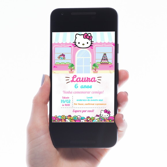 Convite Digital Aniversário Hello Kitty