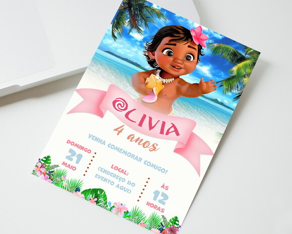Convite Digital Aniversário Moana Baby