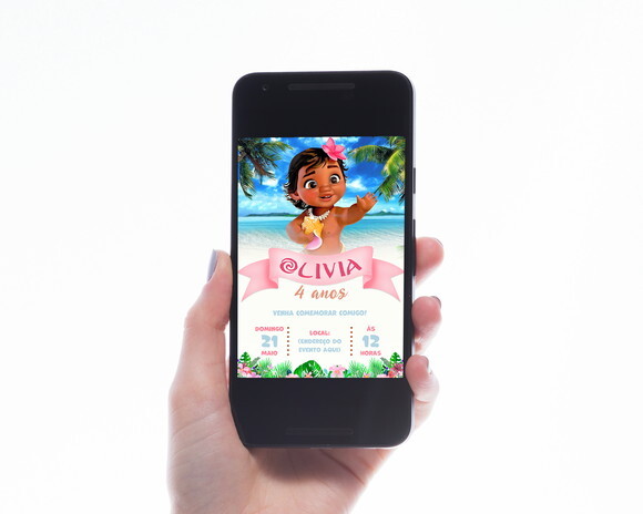 Convite Digital Aniversário Moana Baby