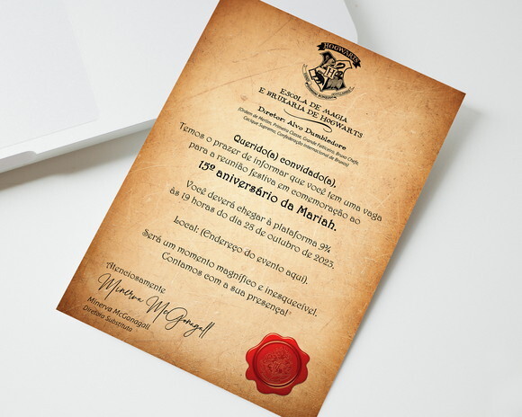 Convite Digital Carta de Hogwarts Harry Potter