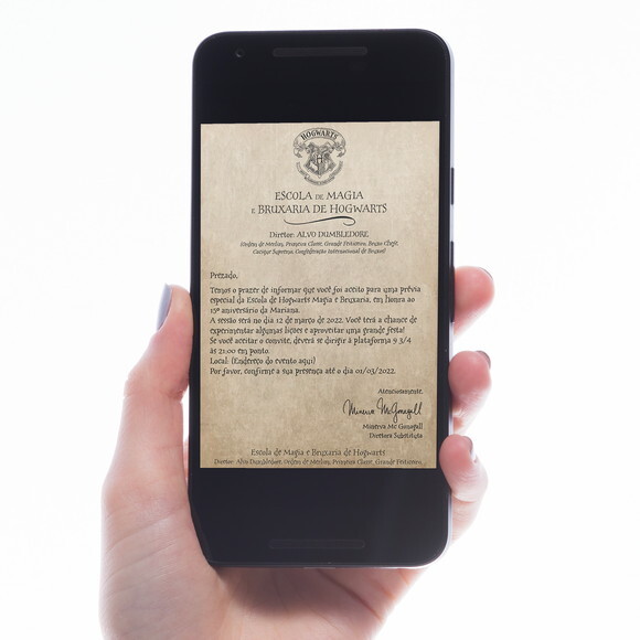 Convite Digital Carta de Hogwarts Harry Potter