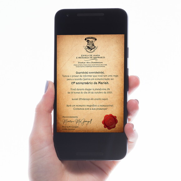 Convite Digital Carta de Hogwarts Harry Potter
