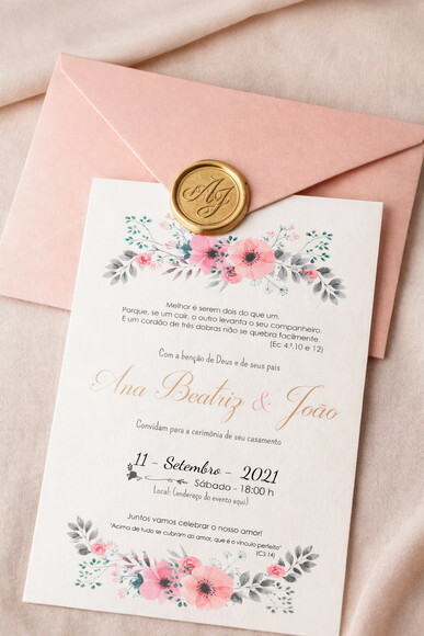 Convite Digital Casamento Floral Rosa