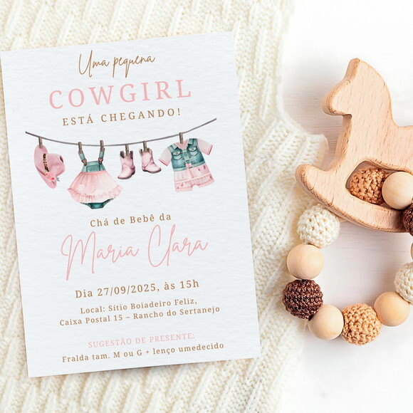 Convite Digital Chá de Bebê Cowgirl
