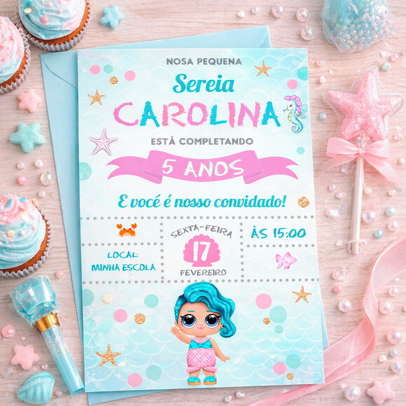 Convite Digital Lol Surprise - Sereia