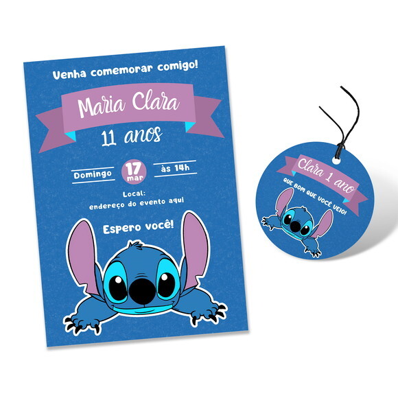 Convite Digital Stitch + Arte para Tag