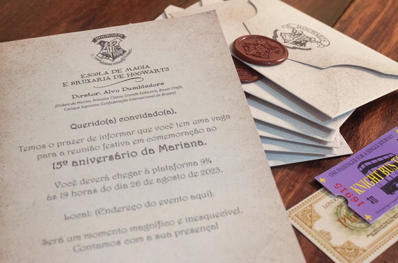Convite Personalizado Carta de Hogwarts - Harry Potter