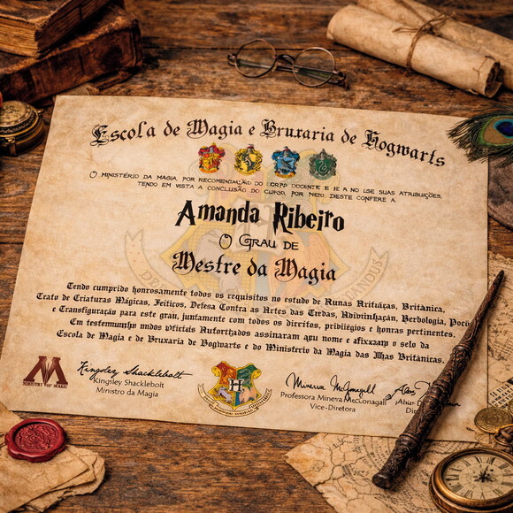 Diploma Hogwarts Harry Potter Personalizado