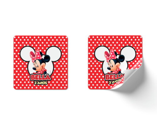 Adesivo Quadrado Minnie Mouse - 5x5cm