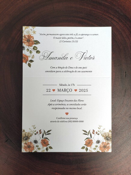 Convite de Casamento Floral Terracota com Lacre de Cera