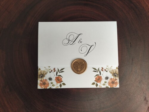Convite de Casamento Floral Terracota com Lacre de Cera