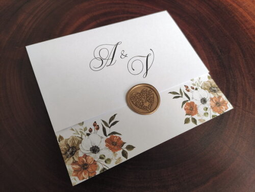 Convite de Casamento Floral Terracota com Lacre de Cera